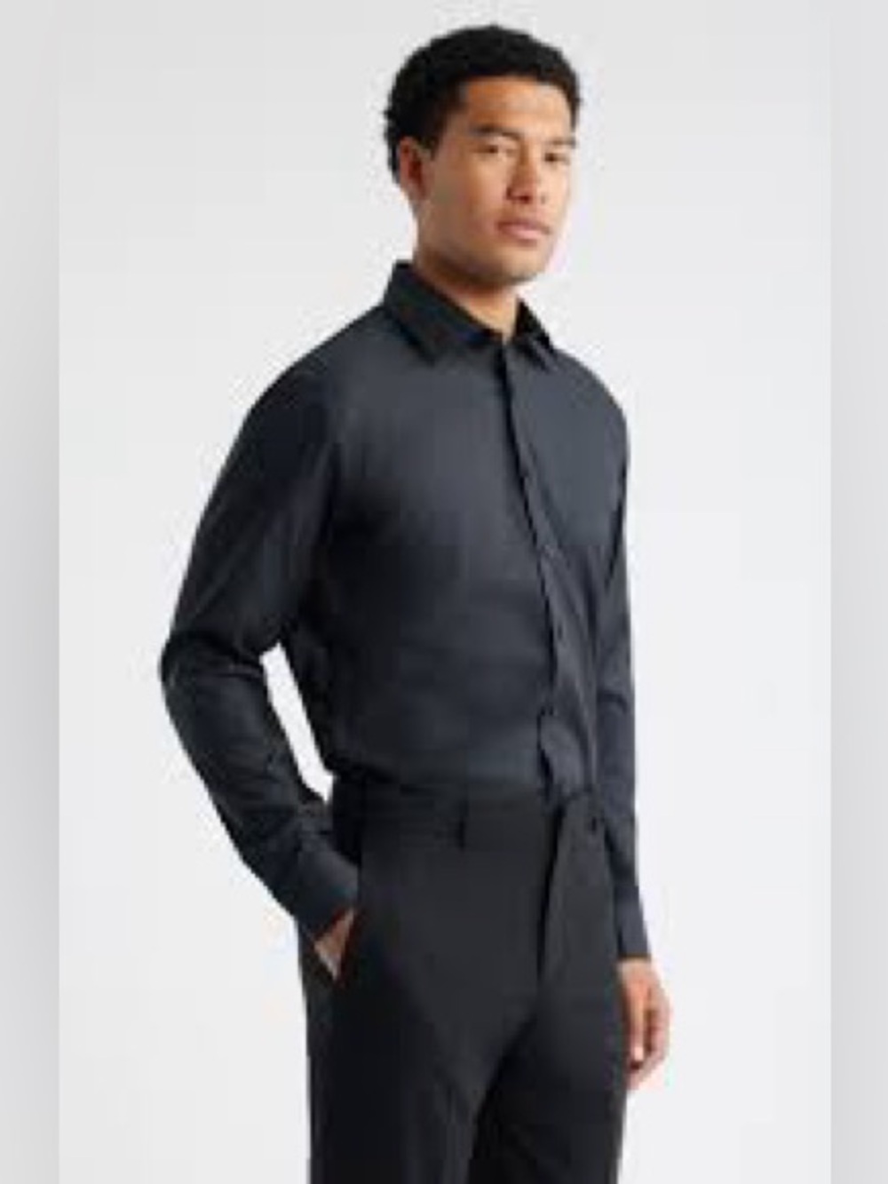 Men's Black Long-Sleeve Dress Shirt with Spread Collar